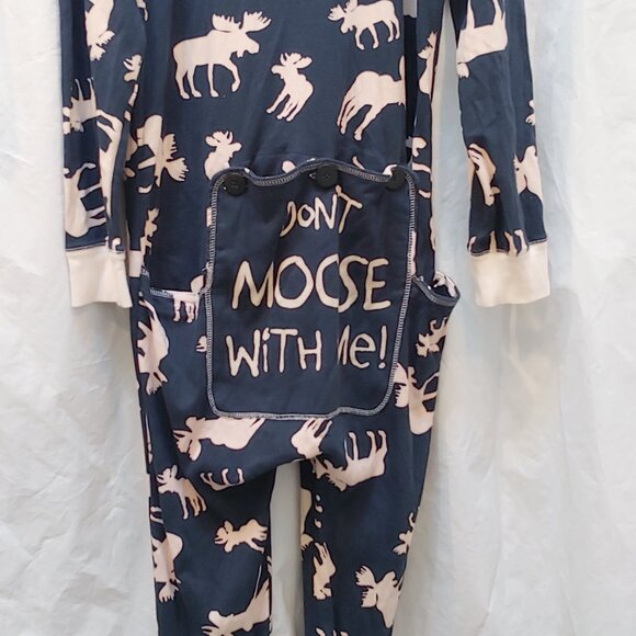 Lazy One XL Don't Moose With Me Blue & White 1 Pc Pajama with Trap Door Flapjack - Picture 9 of 13